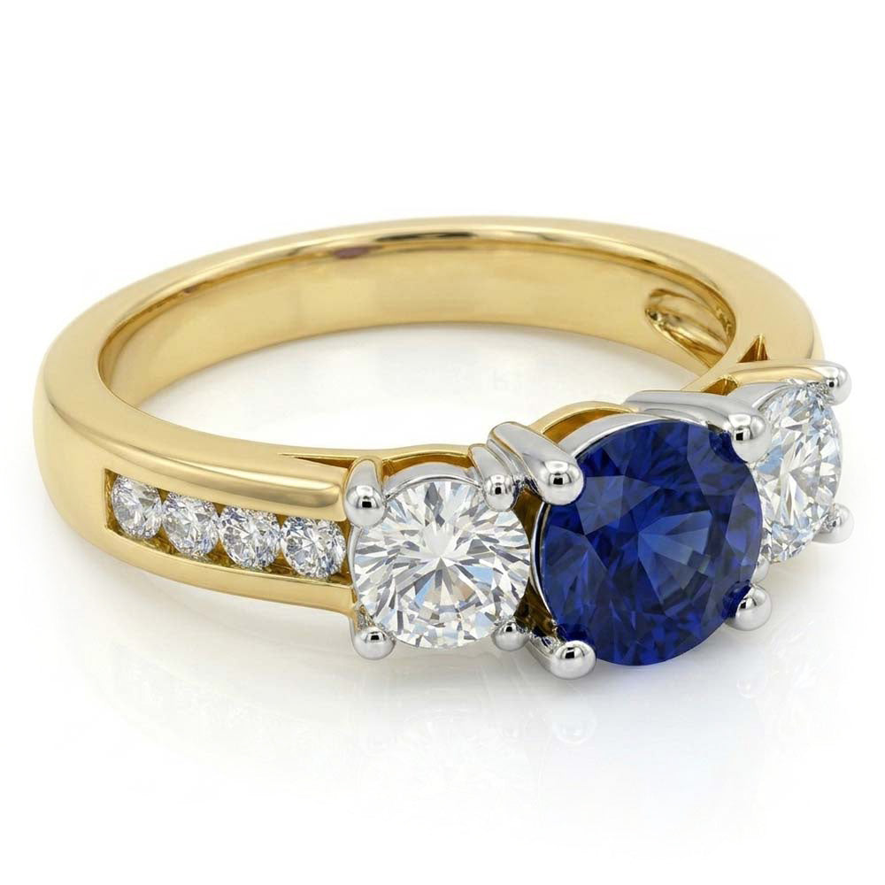 Runder Saphir-Edelstein-Ring Channel Set Aus der Erde Abgebauter Natürlicher Diamanten 4 Karat