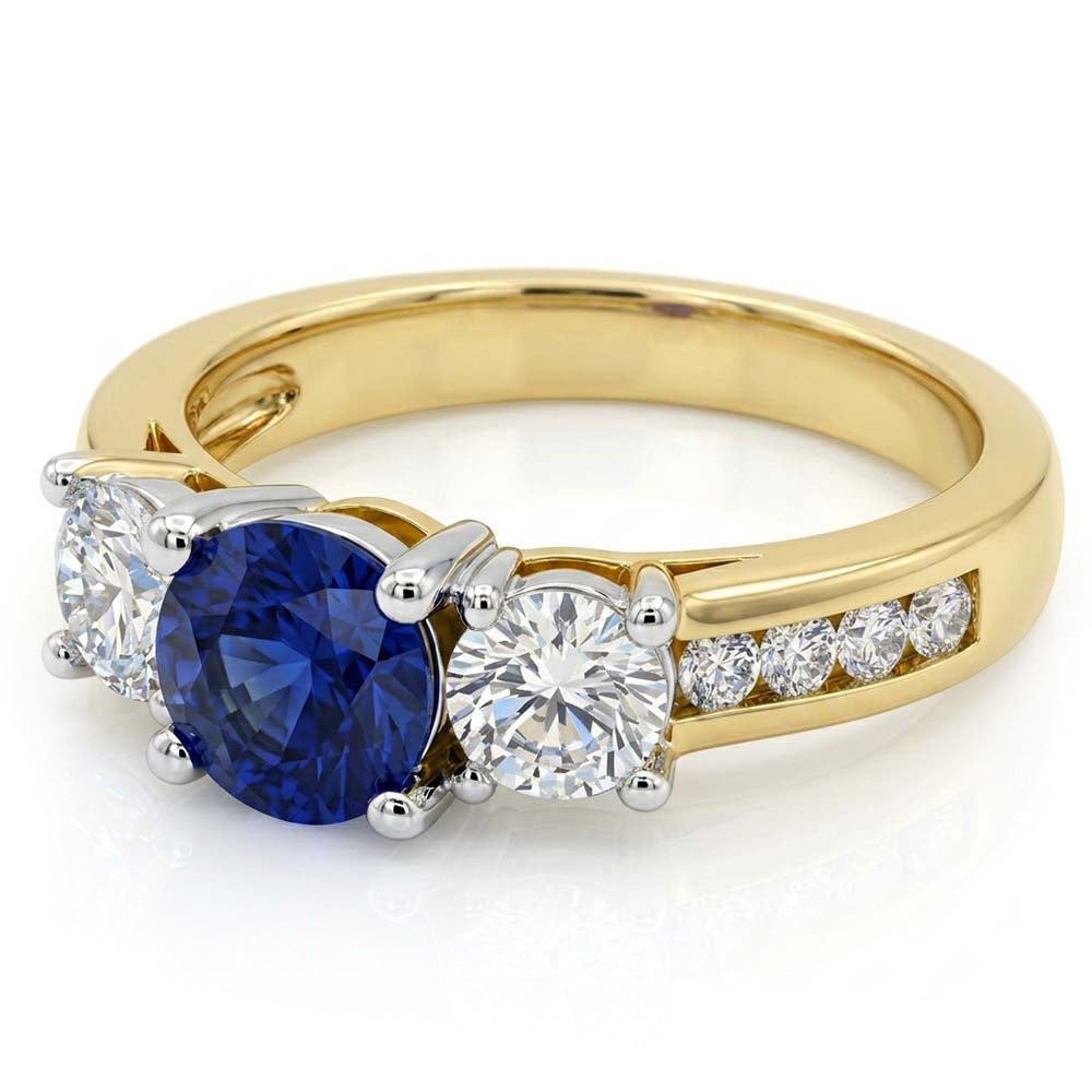 Runder Saphir-Edelstein-Ring Channel Set Aus der Erde Abgebauter Natürlicher Diamanten 4 Karat