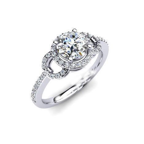 Runder Solitaire Halo Echt Diamantring mit Akzent 2.39 ct. Weißgold 14K