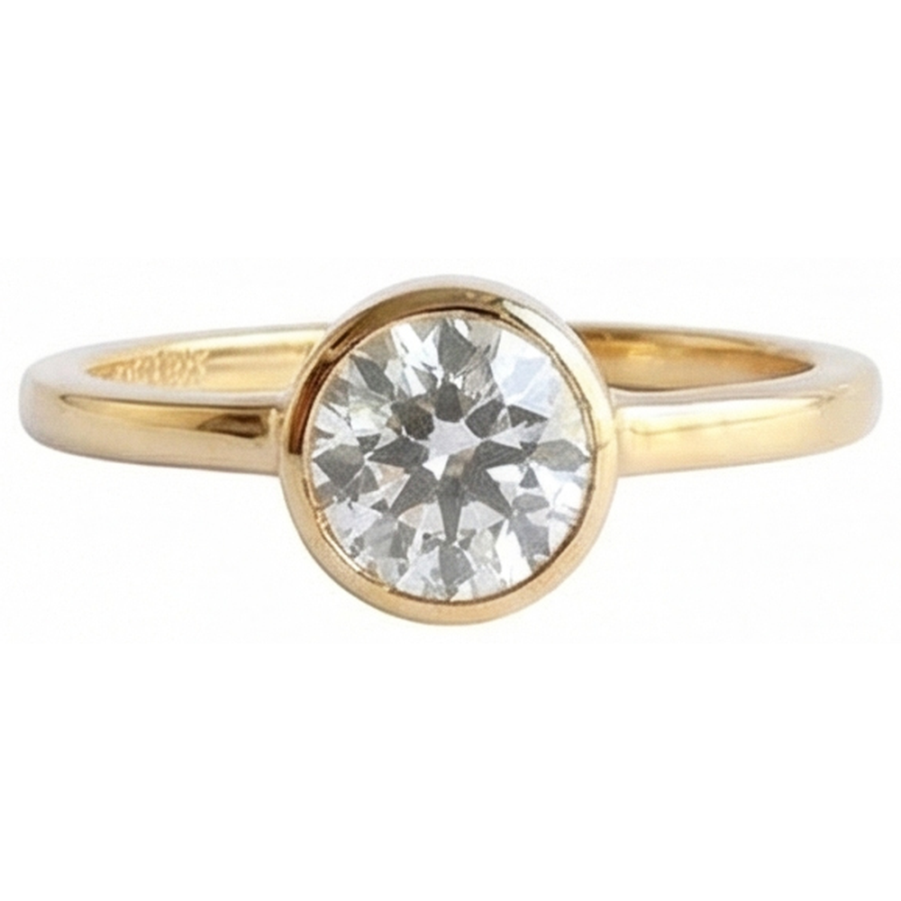 Runder Solitaire Old Mine Cut Echt Aus der Erde Abgebauter Natürlicher Diamantring Lünette Set 1,50 Karat