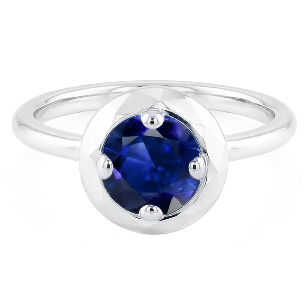 Runder Solitär Blauer Saphir Ring 1 Karat 4 Zinken Edelsteinschmuck