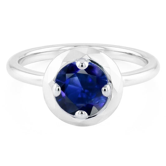 Runder Solitär Blauer Saphir Ring 1 Karat 4 Zinken Edelsteinschmuck