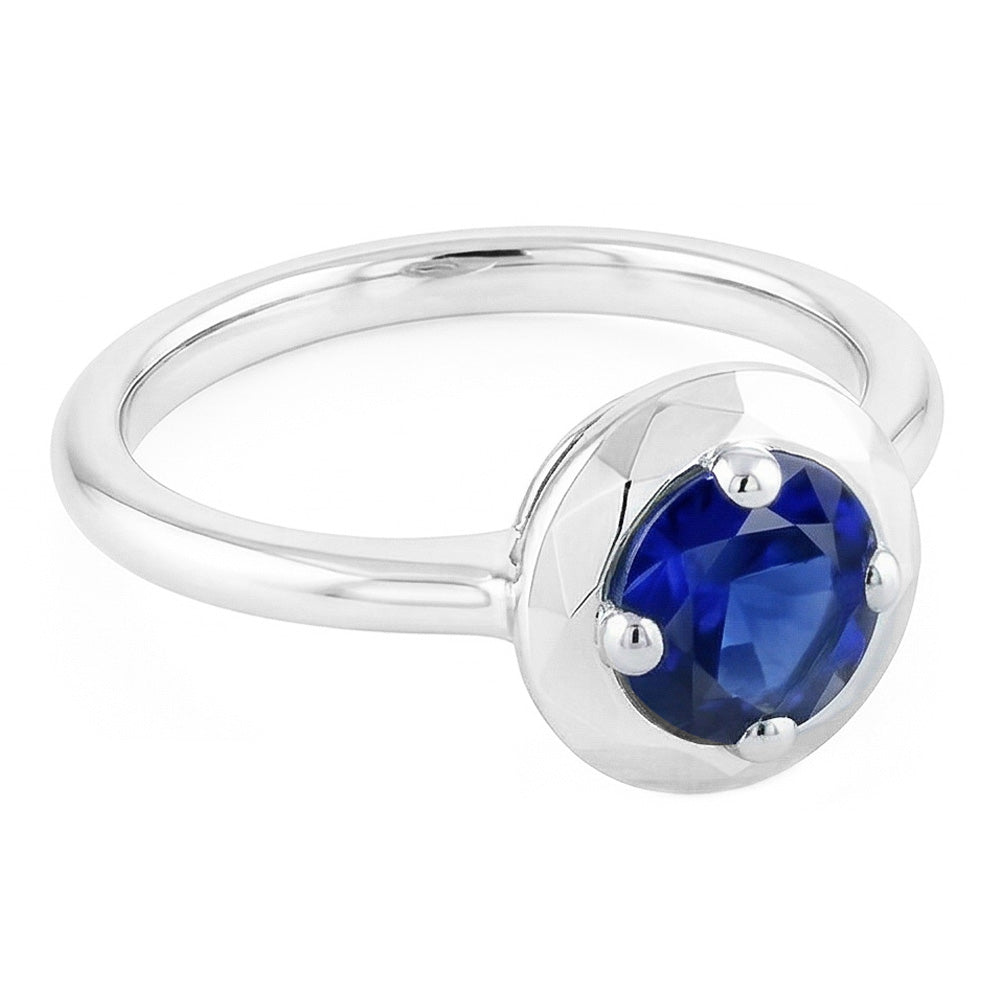 Runder Solitär Blauer Saphir Ring 1 Karat 4 Zinken Edelsteinschmuck