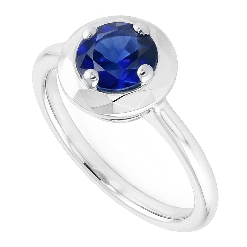 Runder Solitär Blauer Saphir Ring 1 Karat 4 Zinken Edelsteinschmuck