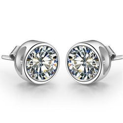 Runder Solitär-Echt Aus der Erde Abgebauter Natürlicher Diamant-Ohrring in Lünettenfassung Weißgold 4 kt.