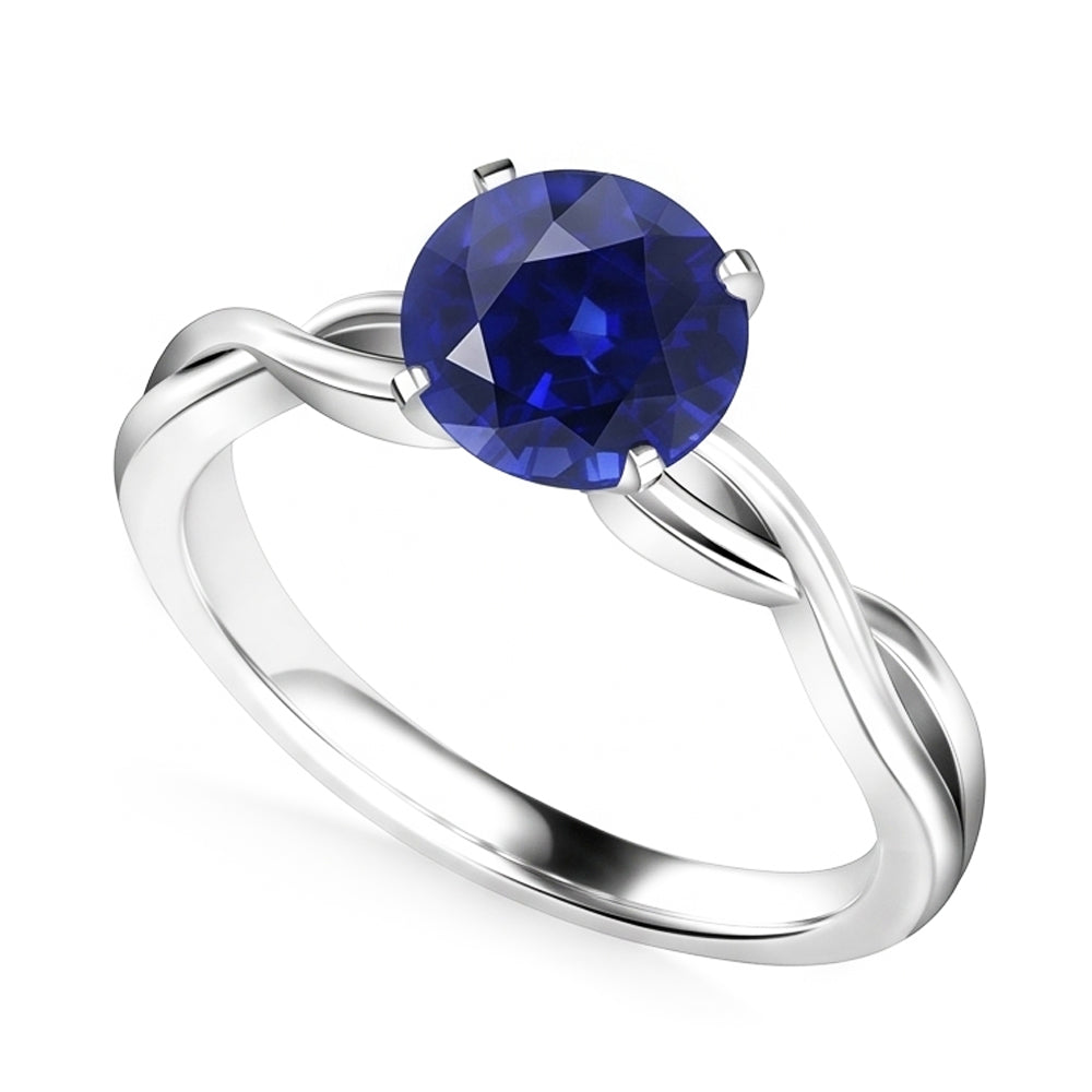 Runder Solitär Saphir Ring Infinity Style Schaftgold 14K 2 Karat