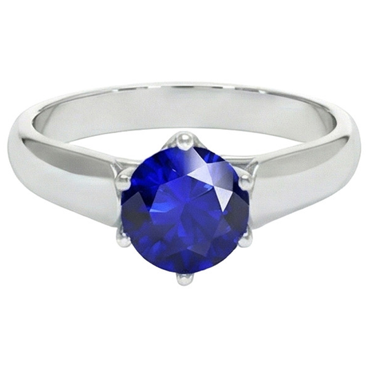 Runder Solitärring Sri Lanka Saphir 2 Karat Weißgold 14K