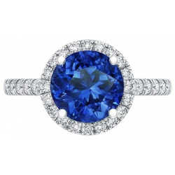 Runder Sri Lanka Blauer Saphir Halo Aus der Erde Abgebauter Natürlicher Diamantring 2,20 Karat Gold 14K