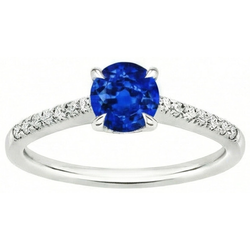 Runder Sri Lanka Saphir Ring Aus der Erde Abgebauter Natürlicher Diamant Schmuck Weiß Gold 14K