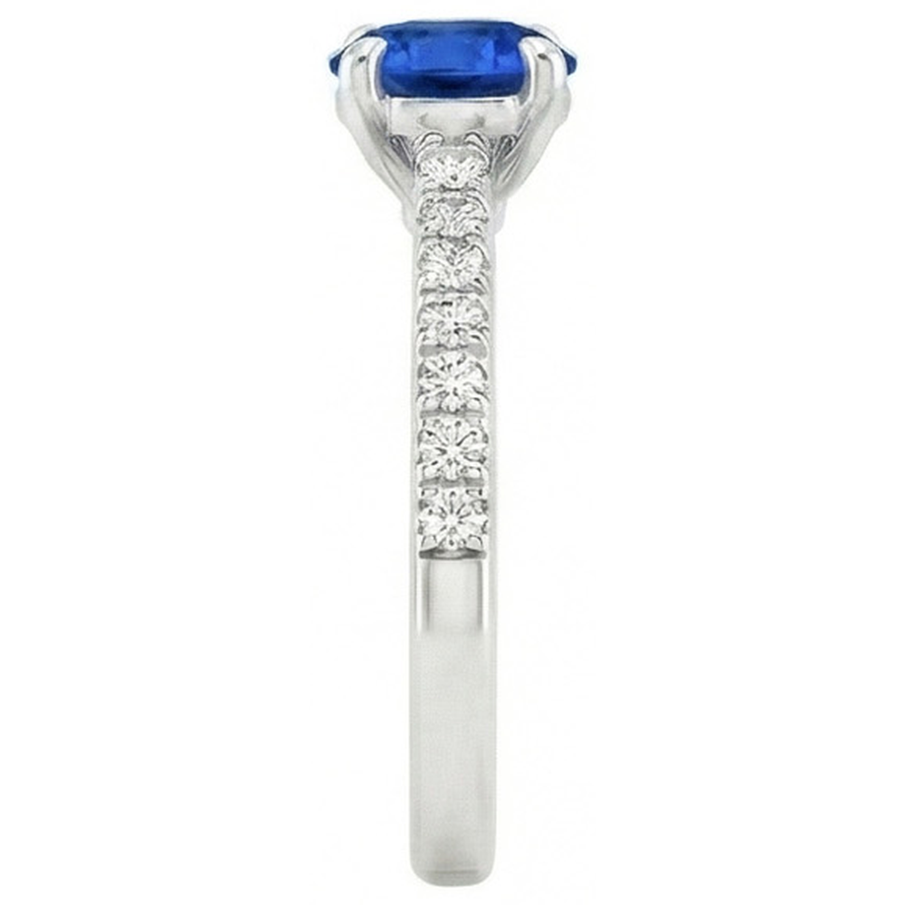 Runder Sri Lanka Saphir Ring Aus der Erde Abgebauter Natürlicher Diamant Schmuck Weiß Gold 14K
