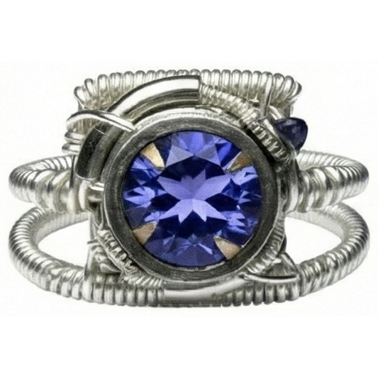 Runder Tansanit Aaa Antik-Stil Zweifarbiges Gold Ring 2 Karat