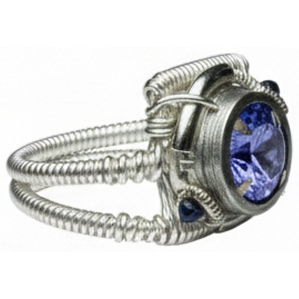 Runder Tansanit Aaa Antik-Stil Zweifarbiges Gold Ring 2 Karat