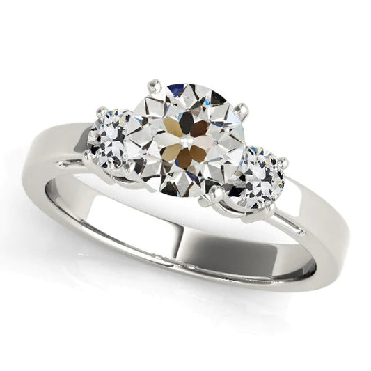 Runder alter Bergmann Echt Diamant 3-Stein-Ring-Korb-Korb-Set 3.50 Karat