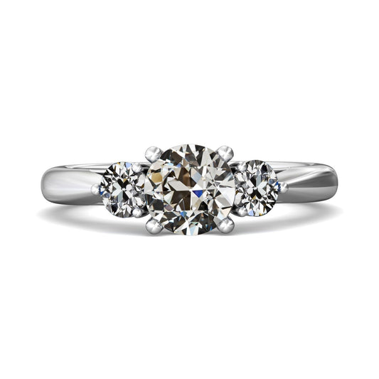 Runder alter Bergmann Echt Diamant 3 Steine Ring Krappen Set 4 Karat Weißgold