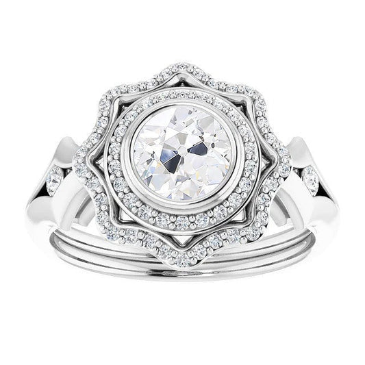 Runder alter Bergmann Echt Diamant Double Halo Ring Lünette Split Shank 5.25 Karat