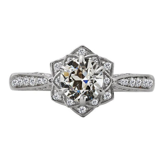 Runder alter Bergmann-Echt Diamant-Halo-Ring-Blumen-Stil-Schmuck 4 Karat