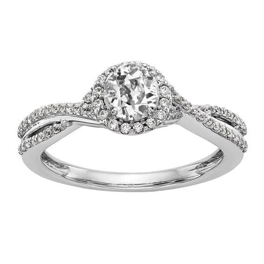 Runder alter Bergmann Echt Diamant Halo Ring Twisted Split Shank 4.25 Karat