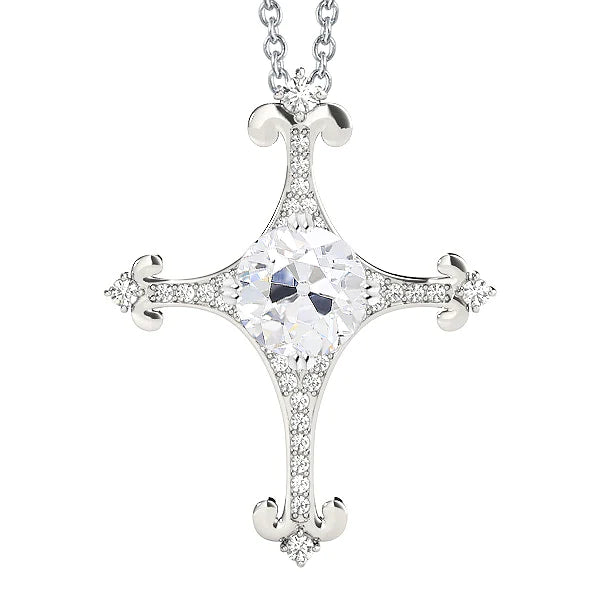 Runder alter Bergmann Kreuz Echt Diamant Anhänger 2.50 Karat mit Kette