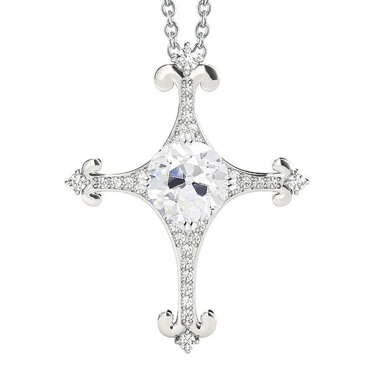 Runder alter Bergmann Kreuz Echt Diamant Anhänger 2.50 Karat mit Kette