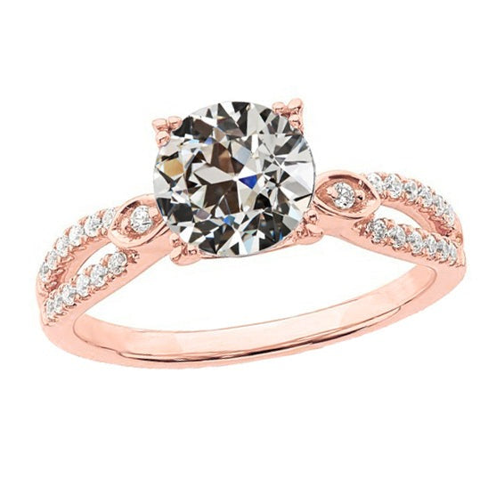 Runder alter Echt Bergmann Diamant Ehering Gespaltener Schaft 3.75 Karat Gold