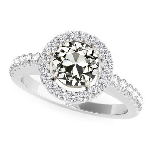 Runder alter Echt Minenschliff Diamant Halo Ring Schmuck 5 Karat Weißgold