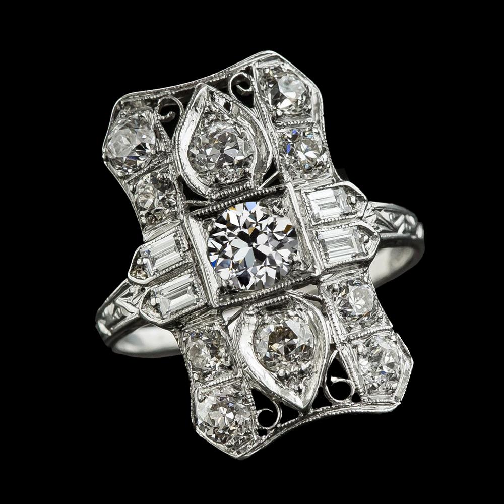 Runder alter Minenschliff Echt Diamant Baguette Ring im antiken Stil 3,50 Karat