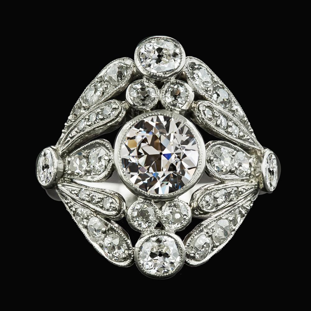 Runder alter Minenschliff Echt Diamant Fancy Ring Lünette Set Schmuck 4 Karat