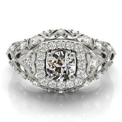 Runder alter Minenschliff Echt Aus der Erde Abgebauter Natürlicher Diamant Halo Ring Antik-Stil 4.25 Karat