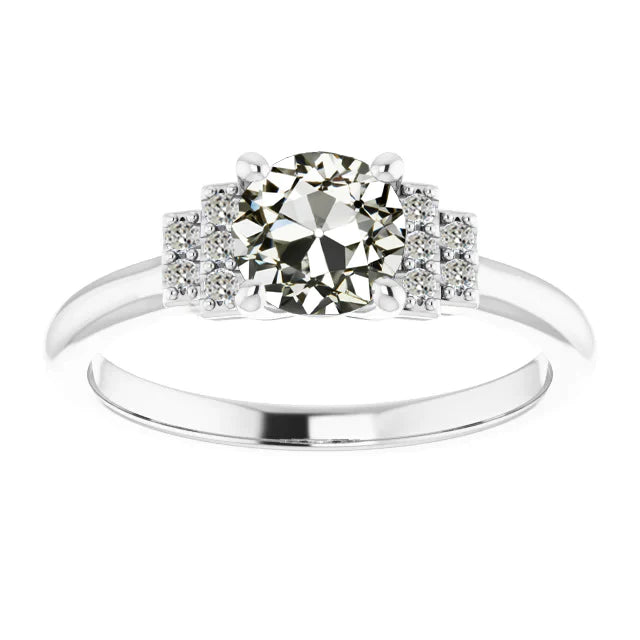 Runder alter Minenschliff Echt Diamant-Verlobungsring 14K Weißgold 3 Karat