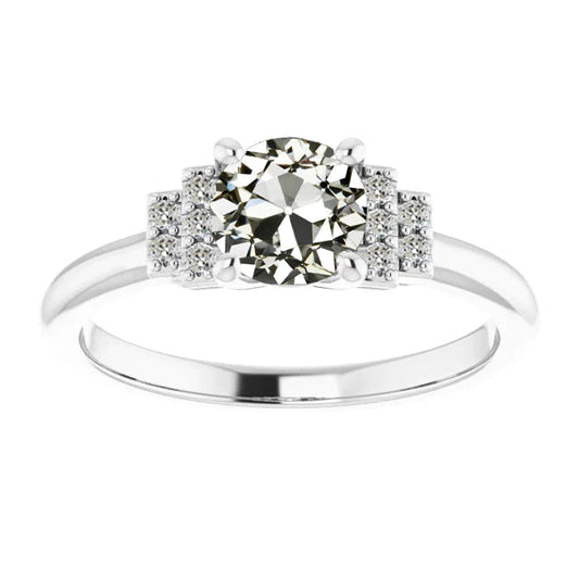 Runder alter Minenschliff Echt Diamant-Verlobungsring 14K Weißgold 3 Karat