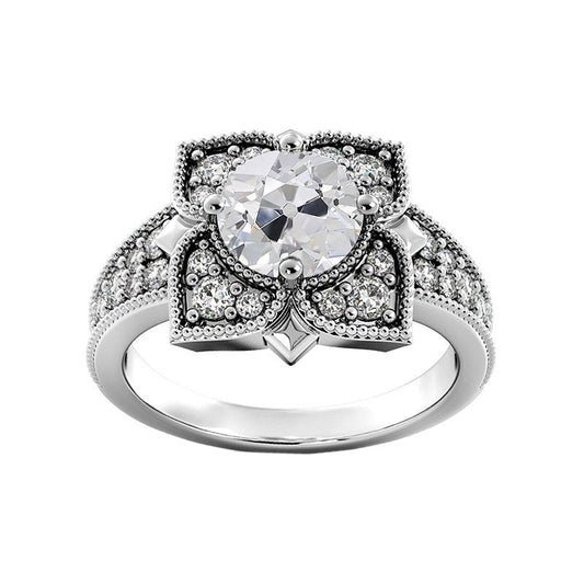 Runder alter Minenschliff Echt Diamantring Blume im antiken Stil 3.25 Karat
