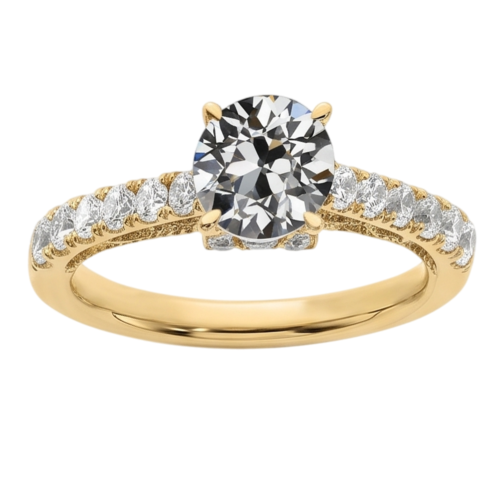 Runder alter Minenschliff Natürlicher Diamant ( nicht im Labor gezüchtet ) Ring Fischschwanz Satz Schmuck 3 Karat Gelbgold