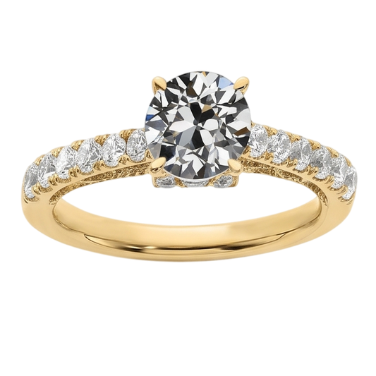 Runder alter Minenschliff Natürlicher Diamant ( nicht im Labor gezüchtet ) Ring Fischschwanz Satz Schmuck 3 Karat Gelbgold
