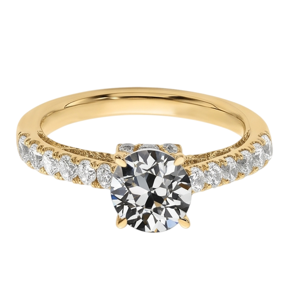 Runder alter Minenschliff Natürlicher Diamant ( nicht im Labor gezüchtet ) Ring Fischschwanz Satz Schmuck 3 Karat Gelbgold