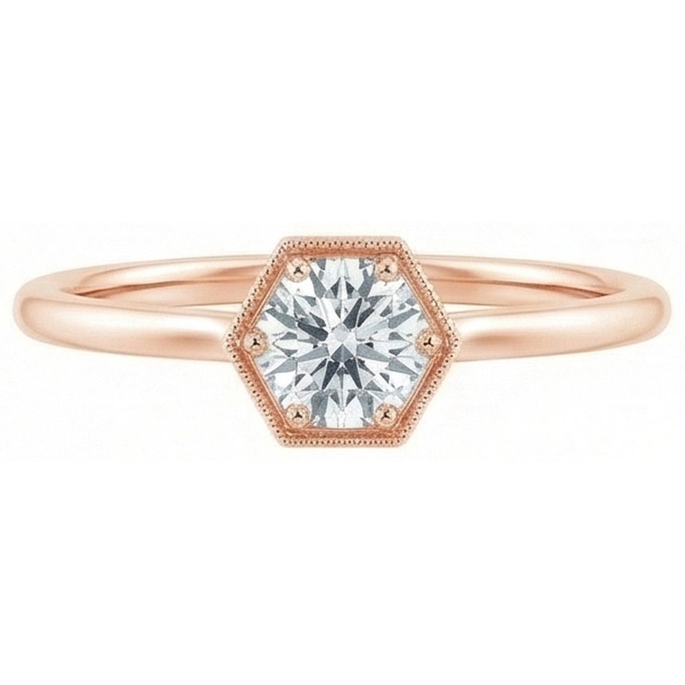 Runder alter europäischer Solitärring aus Roségold 1 Karat Echt Natürlicher Diamant ( nicht im Labor gezüchtet ) Milgrain-Fassung