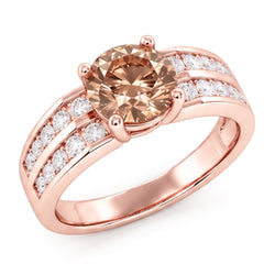 Runder brauner Champagner-Aus der Erde Abgebauter Natürlicher Diamant-Edelstein-Ring 2.5 Karat Roségold 14K