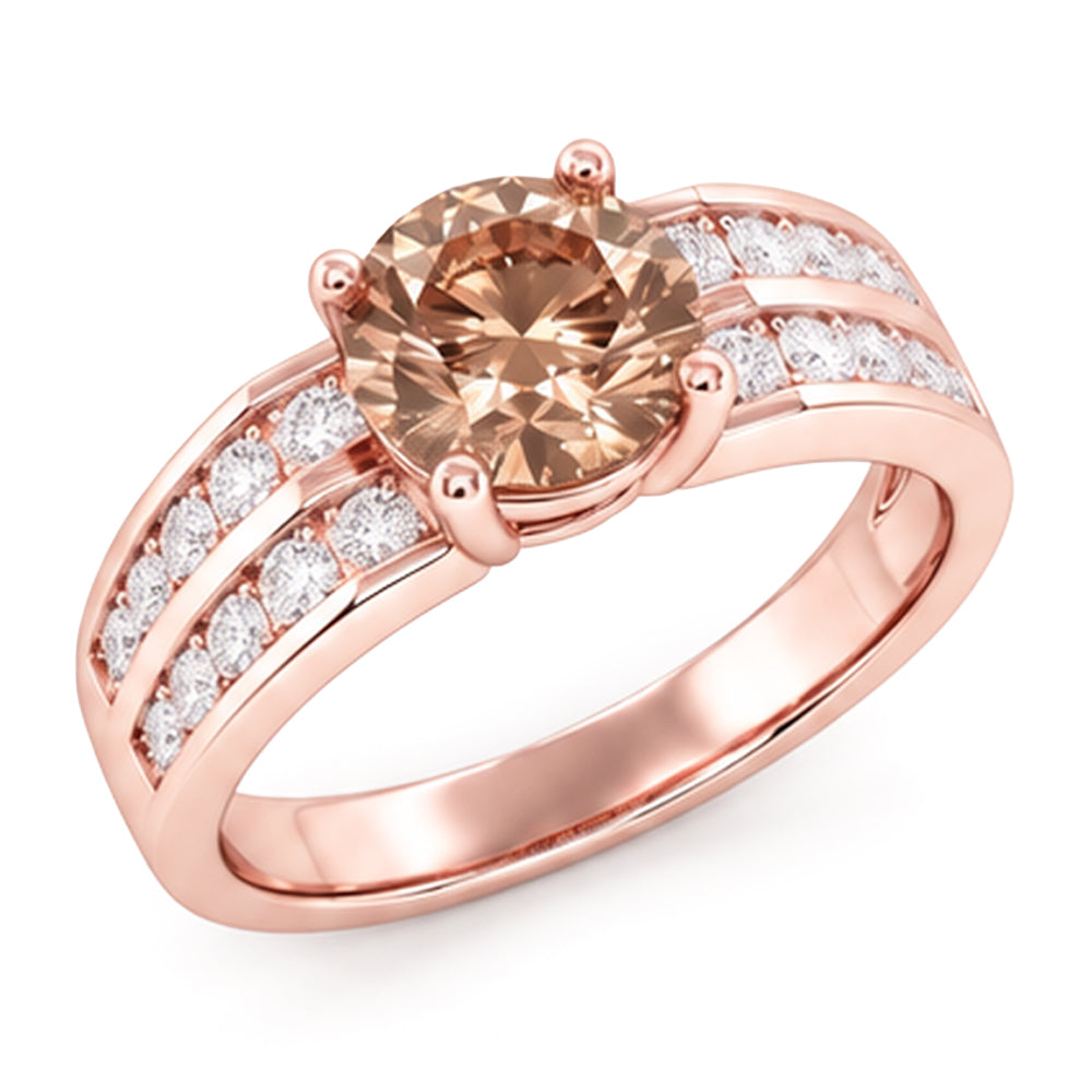 Runder brauner Champagner-Aus der Erde Abgebauter Natürlicher Diamant-Edelstein-Ring 2.5 Karat Roségold 14K