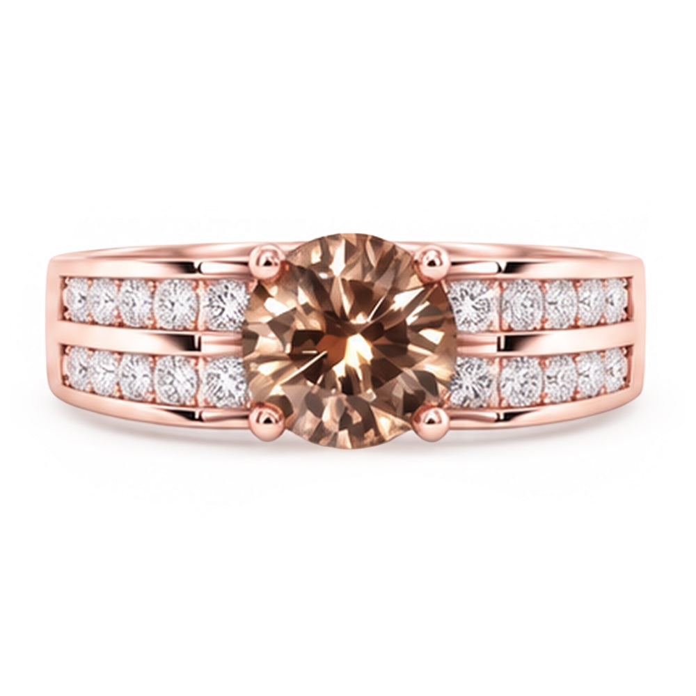 Runder brauner Champagner-Aus der Erde Abgebauter Natürlicher Diamant-Edelstein-Ring 2.5 Karat Roségold 14K