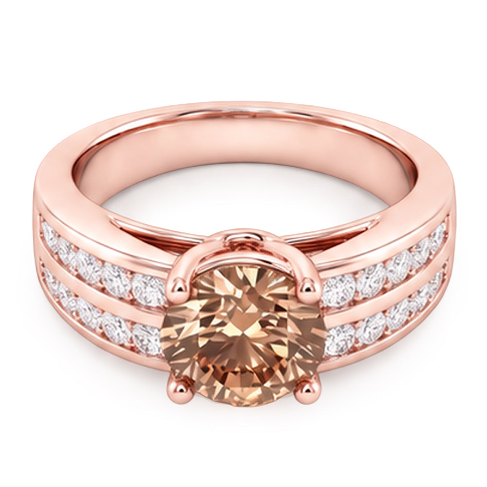 Runder brauner Champagner-Aus der Erde Abgebauter Natürlicher Diamant-Edelstein-Ring 2.5 Karat Roségold 14K