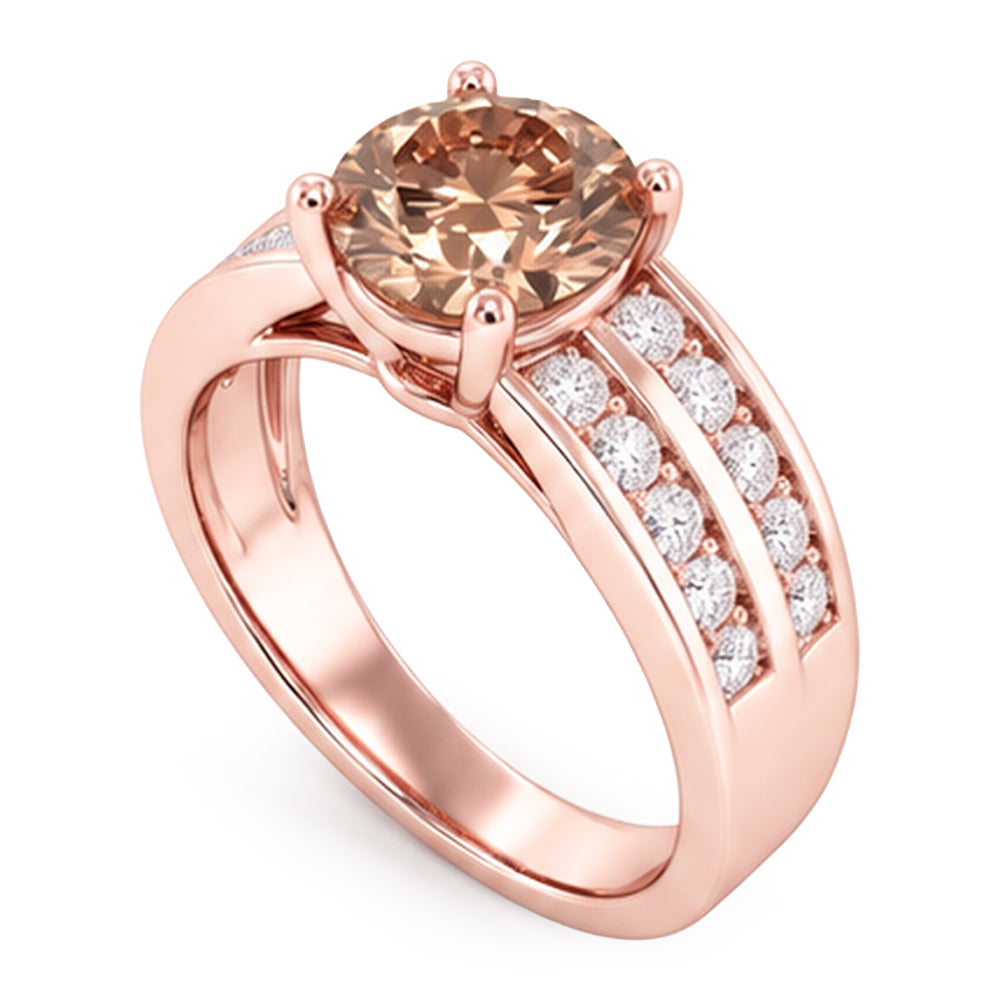 Runder brauner Champagner-Aus der Erde Abgebauter Natürlicher Diamant-Edelstein-Ring 2.5 Karat Roségold 14K