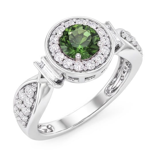 Runder grüner Saphir-Aus der Erde Abgebauter Natürlicher Diamant-Ring Weißgold-Schmuck 1.35 ct.