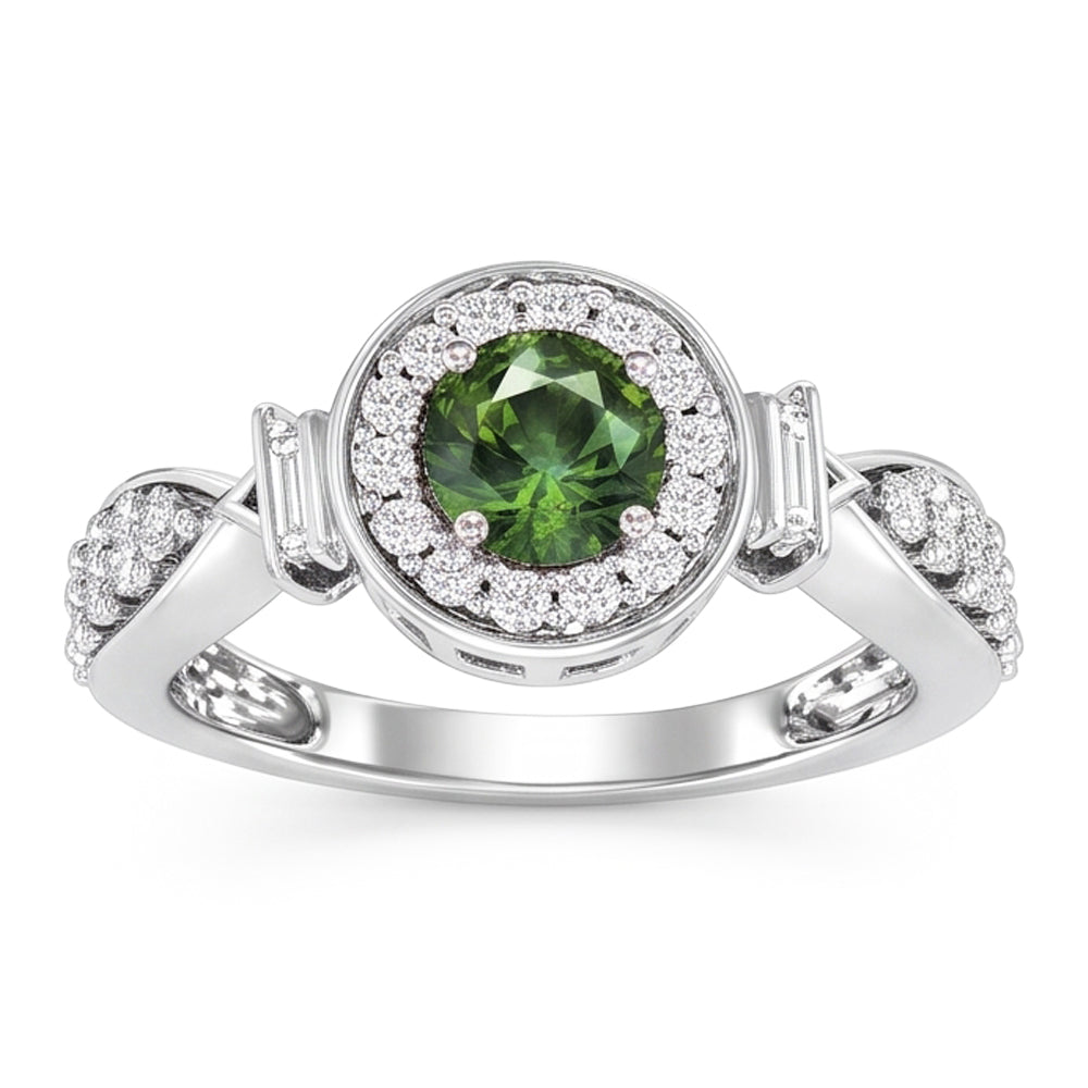 Runder grüner Saphir-Aus der Erde Abgebauter Natürlicher Diamant-Ring Weißgold-Schmuck 1.35 ct.