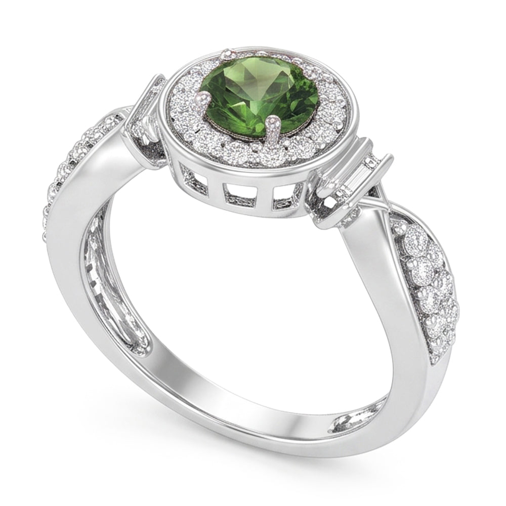 Runder grüner Saphir-Aus der Erde Abgebauter Natürlicher Diamant-Ring Weißgold-Schmuck 1.35 ct.