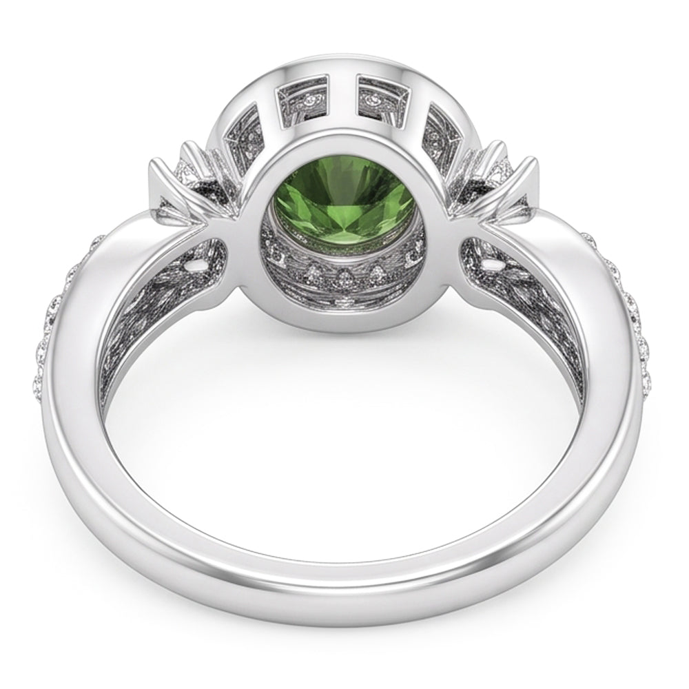 Runder grüner Saphir-Aus der Erde Abgebauter Natürlicher Diamant-Ring Weißgold-Schmuck 1.35 ct.