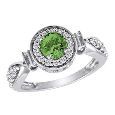 Runder grüner Saphir-Aus der Erde Abgebauter Natürlicher Diamant-Ring Weißgold-Schmuck 1.35 ct.