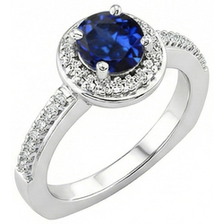 Runder srilankischer Saphirdiamantenring 5.75 Karat Weißgold 14K