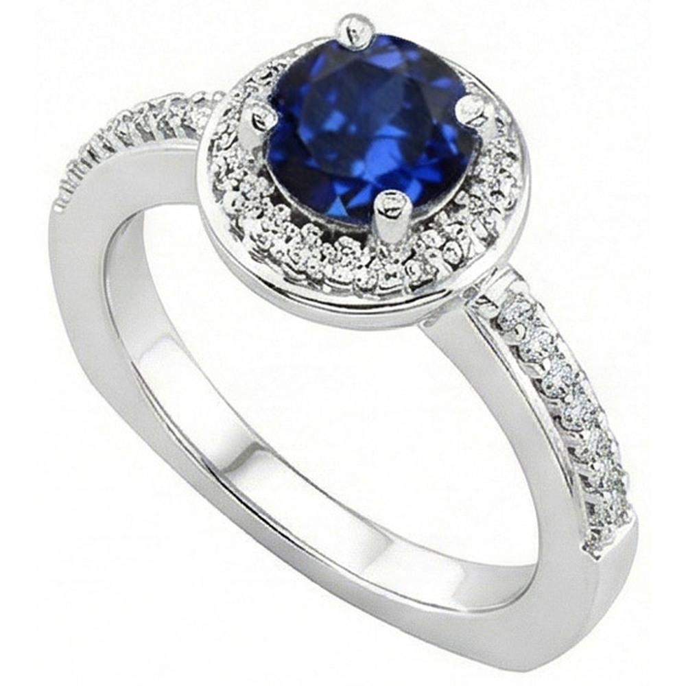 Runder srilankischer Saphirdiamantenring 5.75 Karat Weißgold 14K