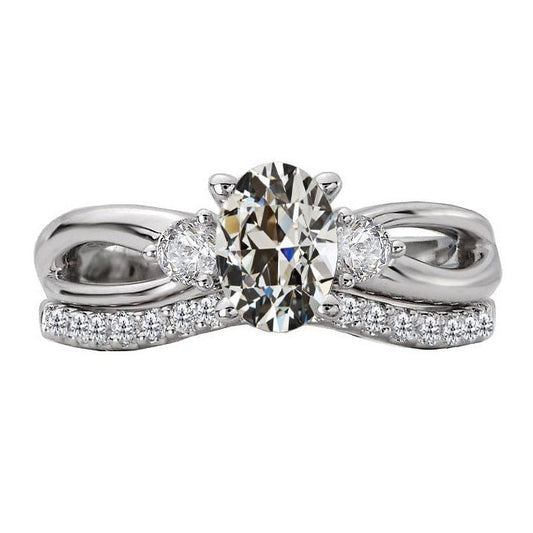 Runder und ovaler Altschliff- Echt Diamant-Ehering Set Infinity Shank 6 Karat