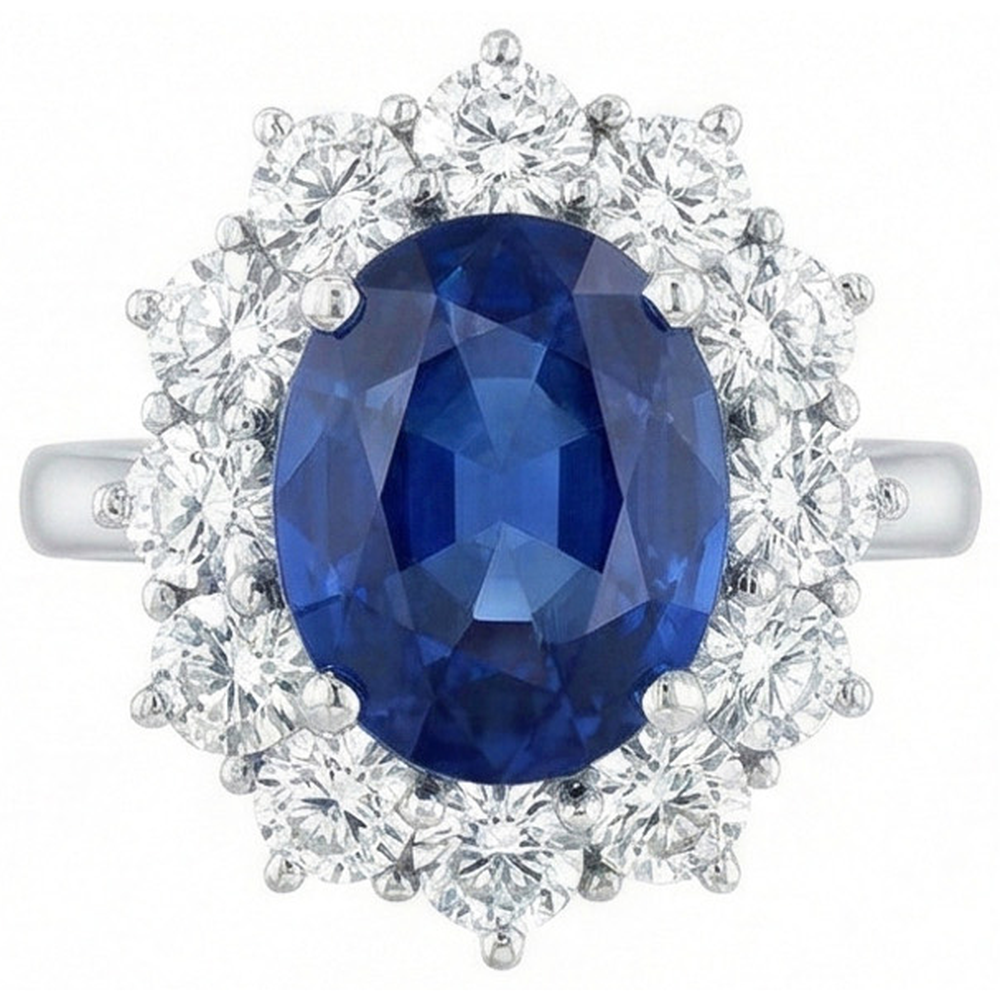 Runder und ovaler Ceylon Saphir 6 Karat Aus der Erde Abgebauter Natürlicher Diamantring Weißgold 14K