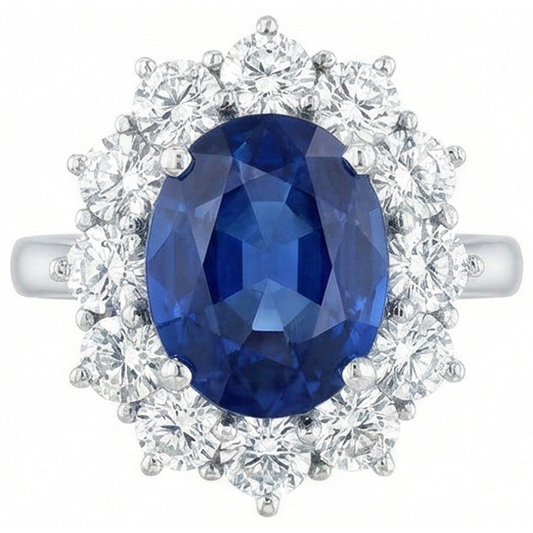 Runder und ovaler Ceylon Saphir 6 Karat Aus der Erde Abgebauter Natürlicher Diamantring Weißgold 14K
